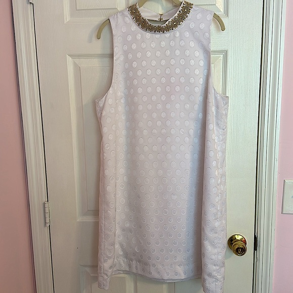LILLY PULITZER Brandi Shift Dress in White Foil Printed Polka Dots Size 16 NWT - Picture 1 of 6